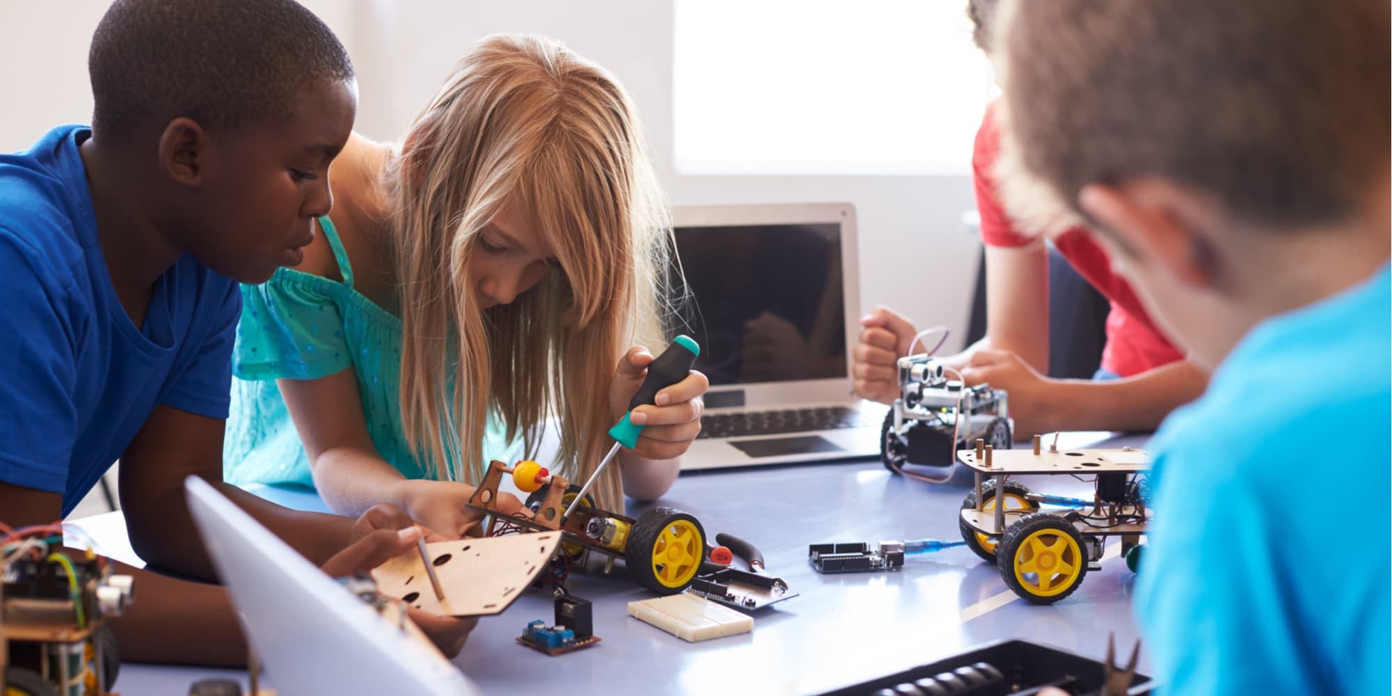 Children working on robotics