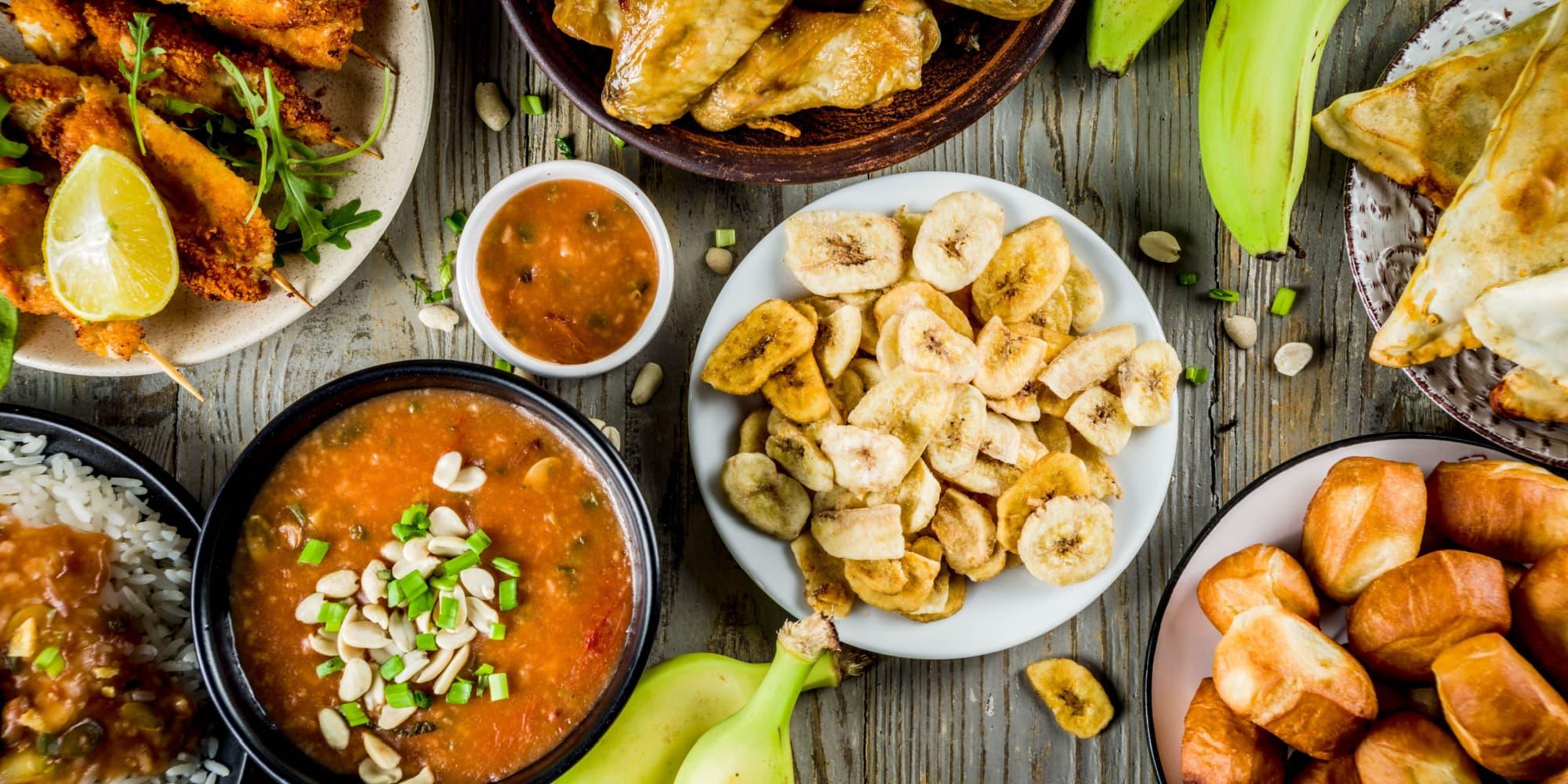 West African food on a wooden table